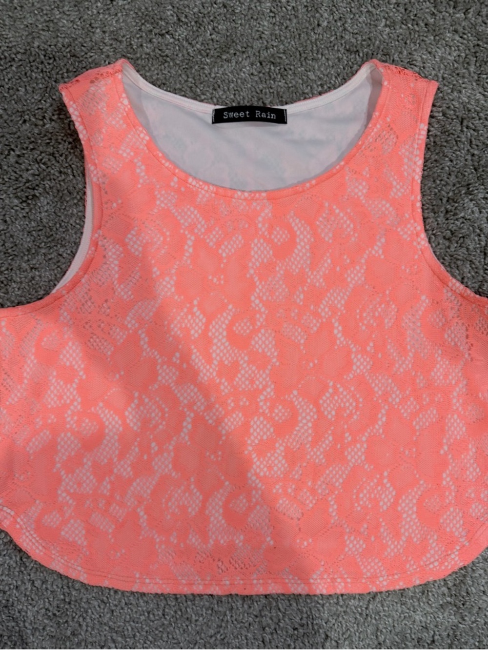 Sweet Rain Neon Coral Lace Crop Top